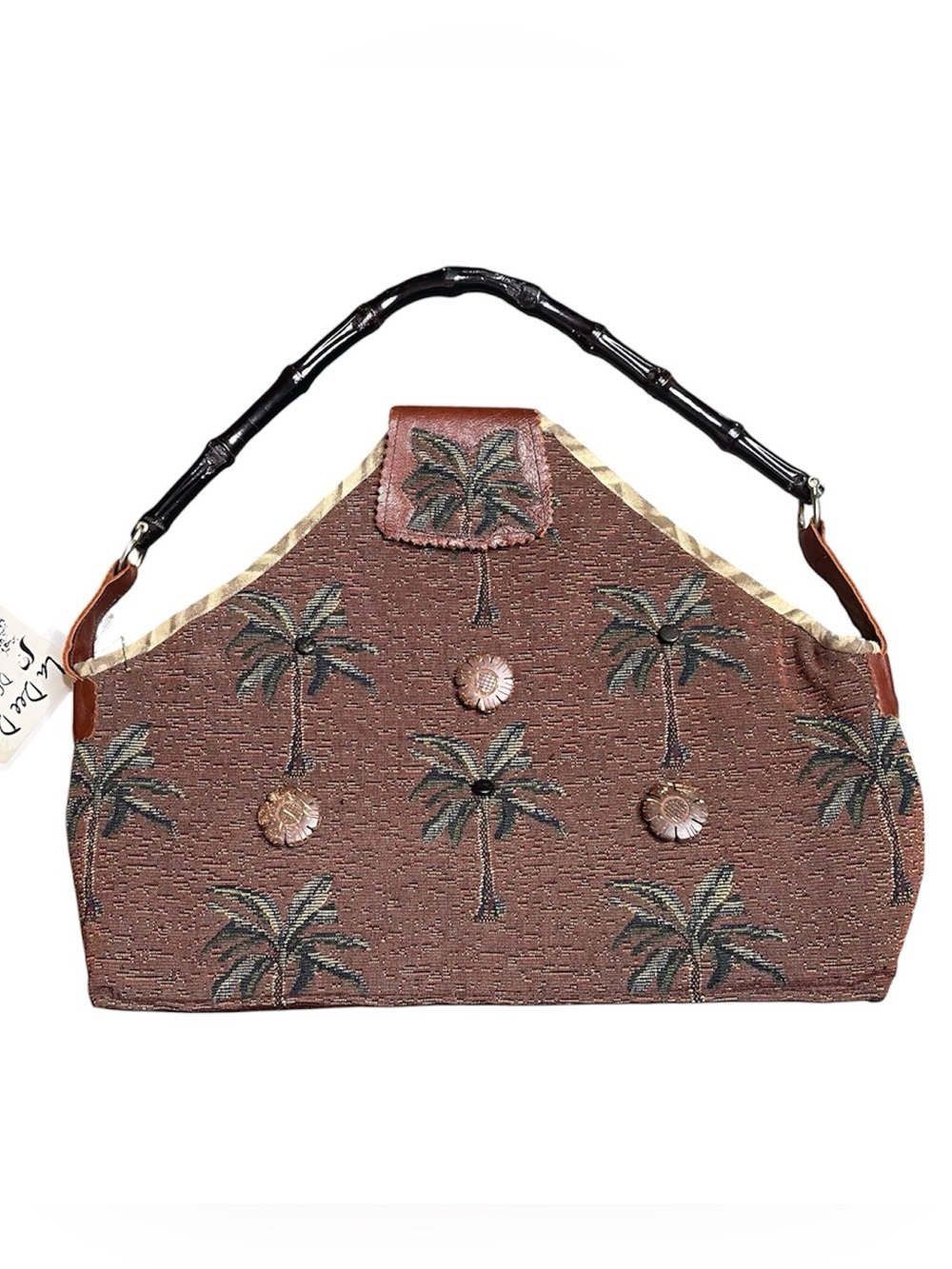 La Dee Da design by Lori Gravink brown palm tree tapestry bag purse handbag